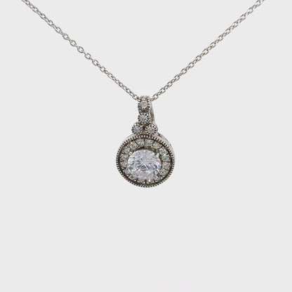 Chain with round zircon pendant with oxidised finish