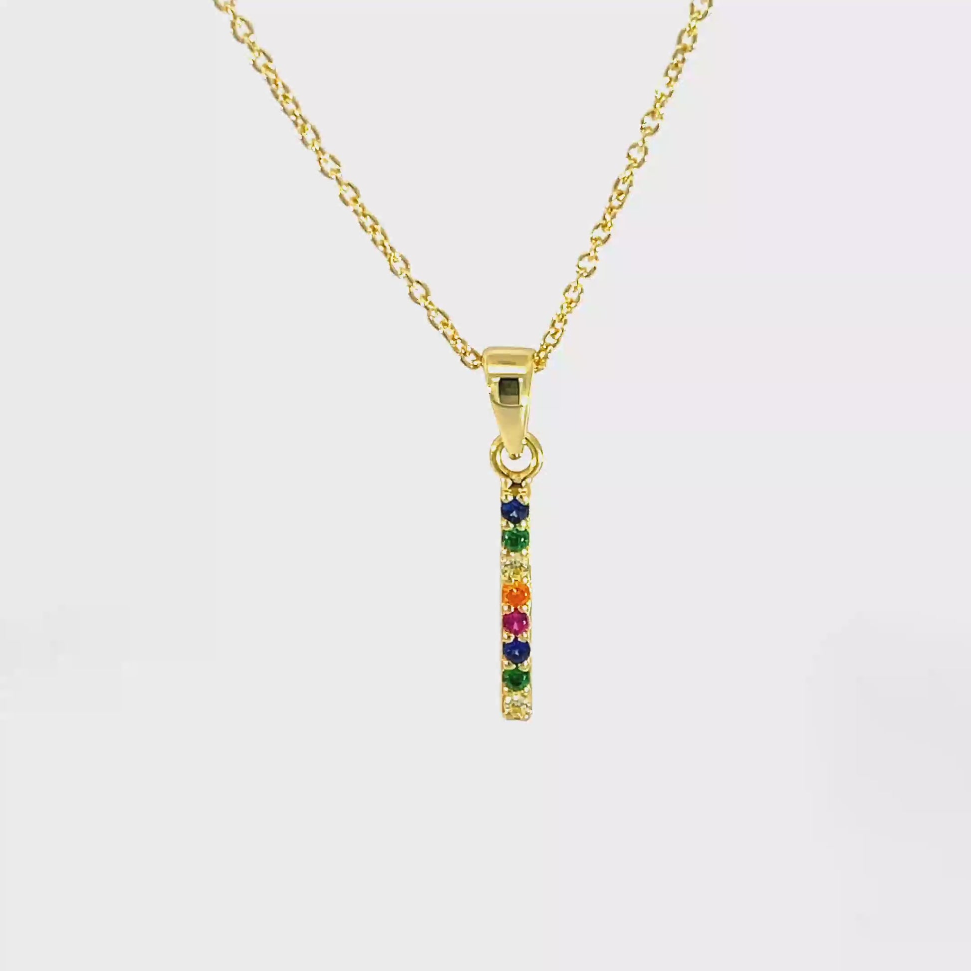 925 Silver Gold-Plated Rainbow Bar Pendant with Chain