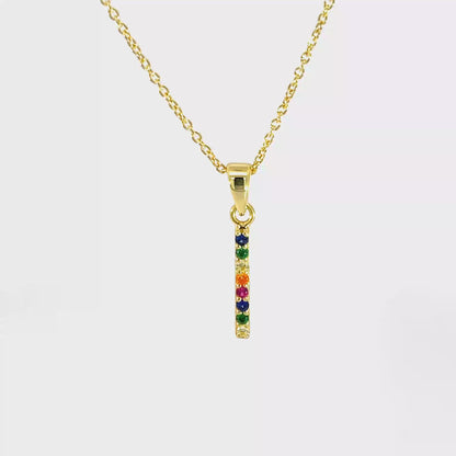 925 Silver Gold-Plated Rainbow Bar Pendant with Chain