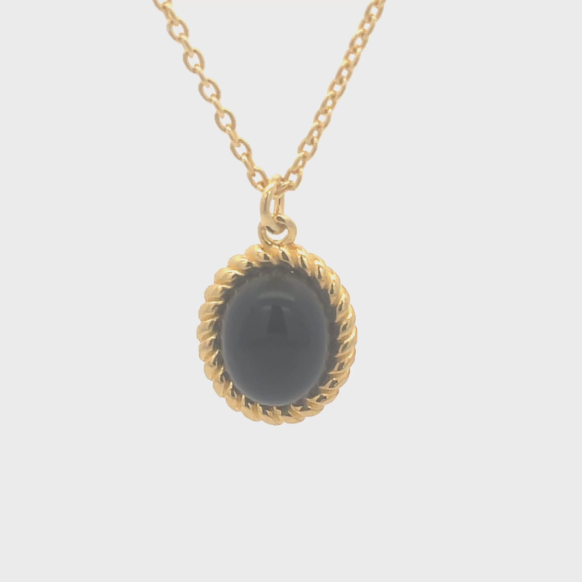 925 Silver Black Bead Oval Gold-Plated Necklace