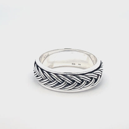 925 Silver Braided Band Ring –Handwoven Textured Statement Jewelry