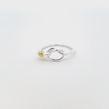 925 Silver Knot Ring with Gold-Plated Bead Accent