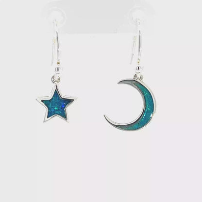 Ohrringe, Himmelsmond und Sterne, asymmetrisch, aus 925er Silber