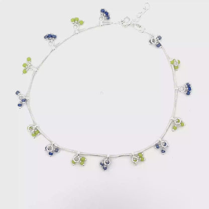 925er Silber Blumiges Fußkettchen mit bunten Perlen