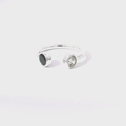 925 Silver Open Ring with White and Black Zircon