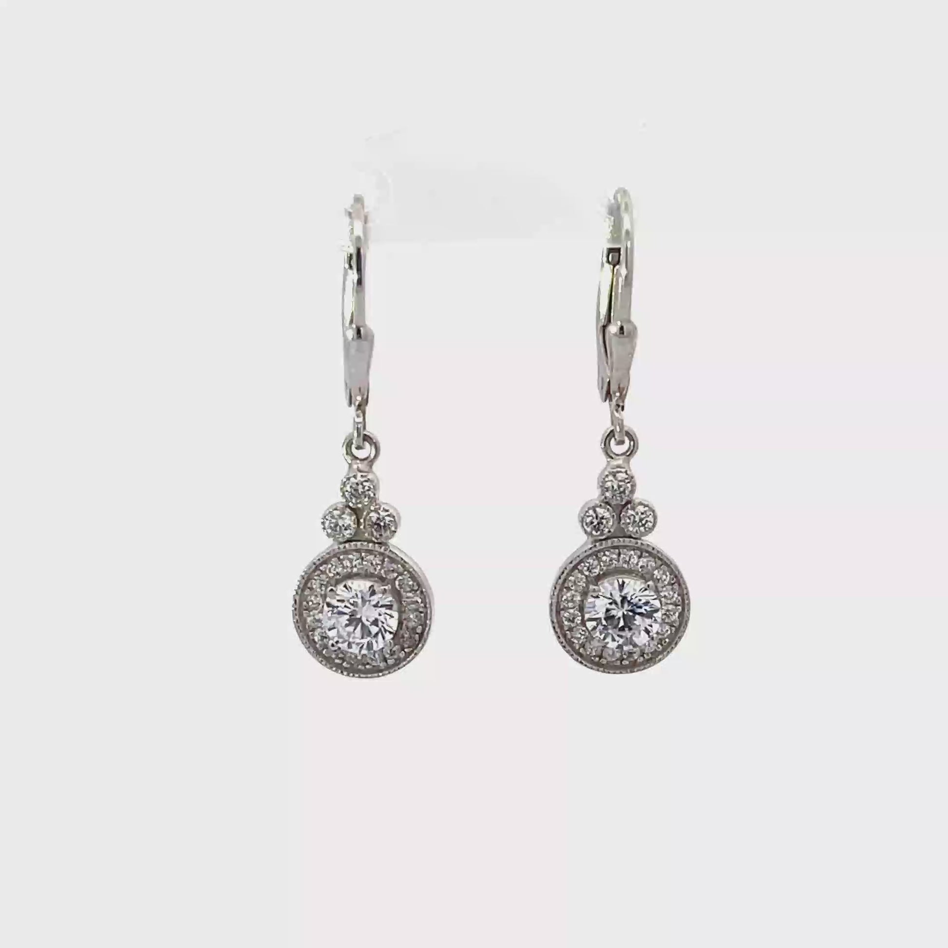 925 Silver Halo Drop Earrings with Clear Zircon