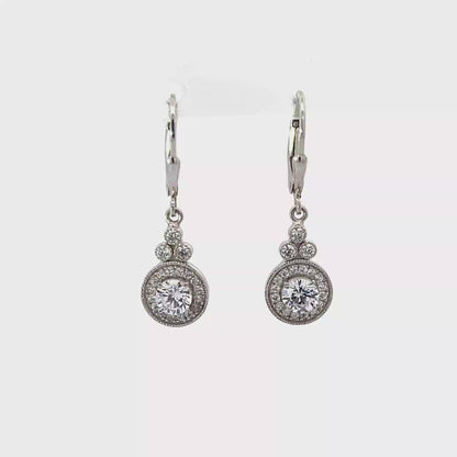 925 Silver Halo Drop Earrings with Clear Zircon