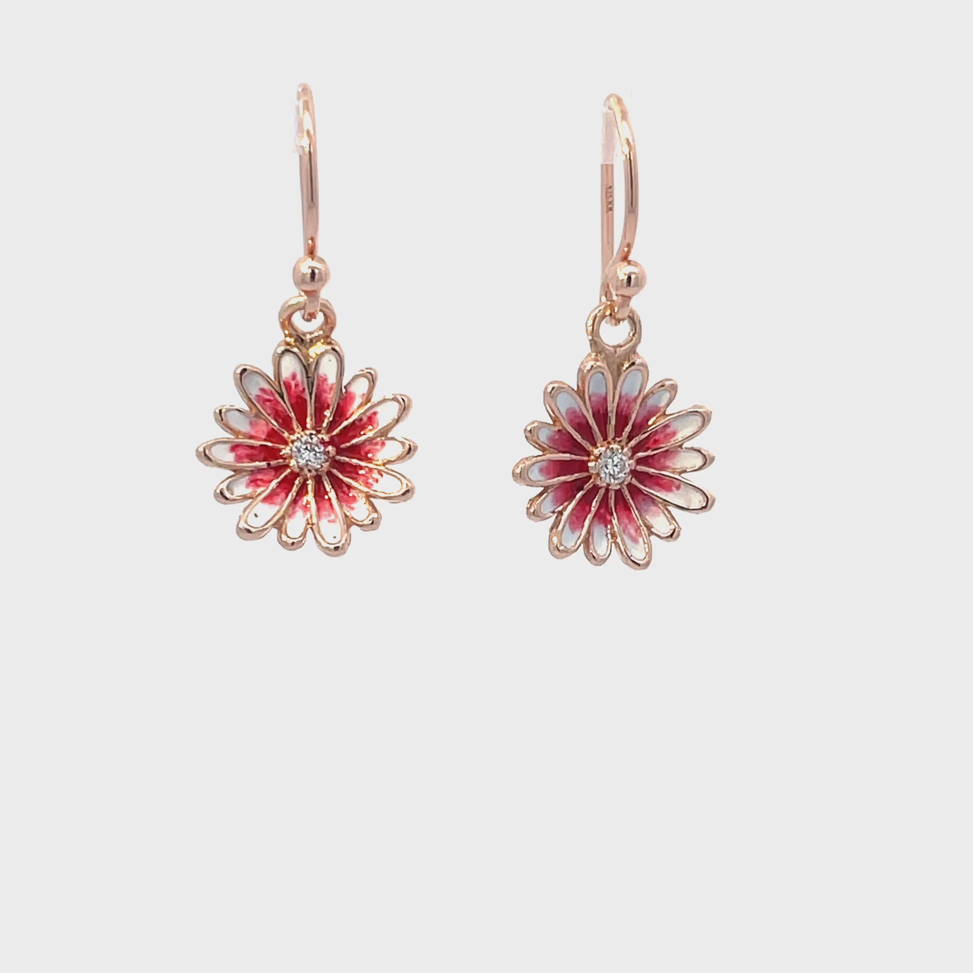 Ohrhänger mit rosa Blumen, Roségold-plattiert, 925er Silber mit Zirkonia