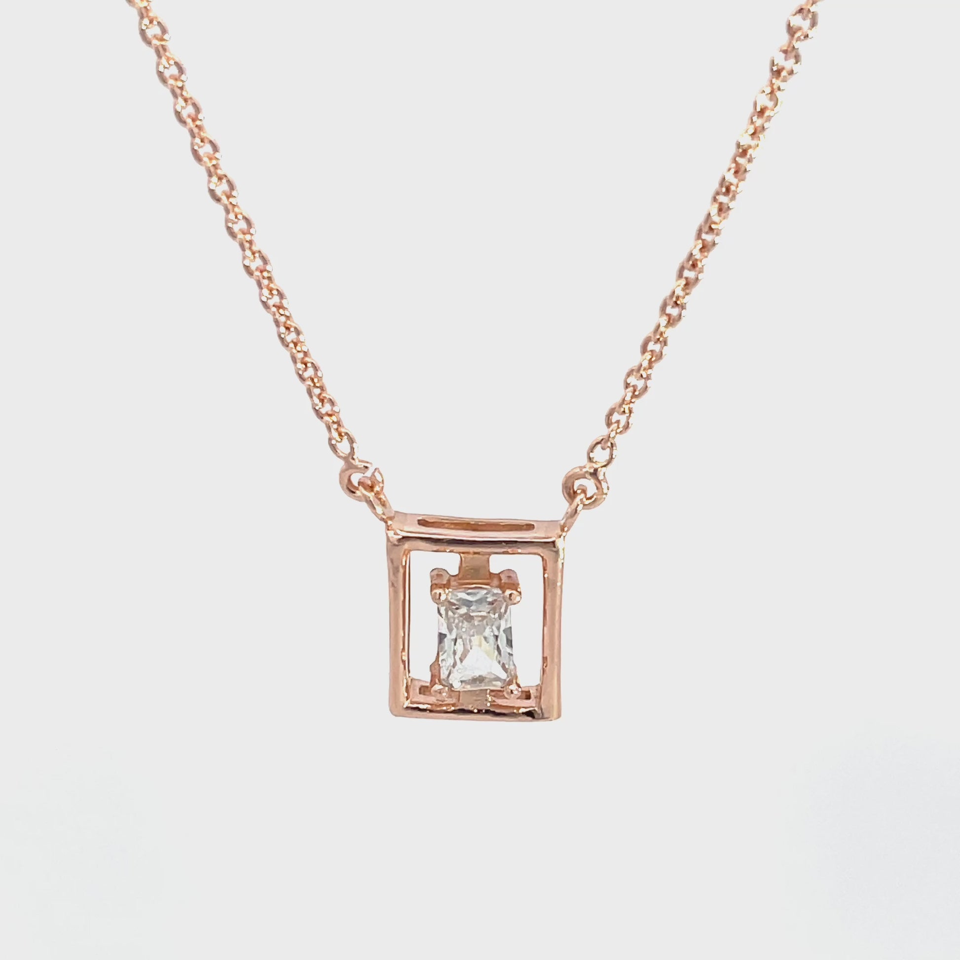 Quadratische Halskette mit Zirkonia-Anhänger aus 925er Sterlingsilber, rosévergoldet, mit verstellbarer Kette