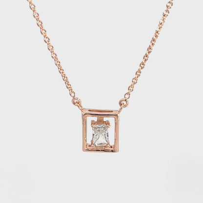 Quadratische Halskette mit Zirkonia-Anhänger aus 925er Sterlingsilber, rosévergoldet, mit verstellbarer Kette