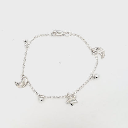 Armband aus 925er Silber mit Mond- und Sternanhängern – Himmlischer Stil