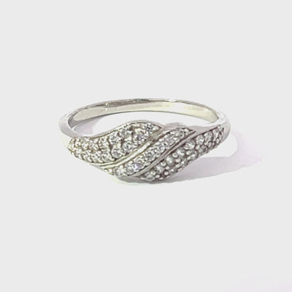 925 Silver Leaf Ring with Cubic Zirconia Accents