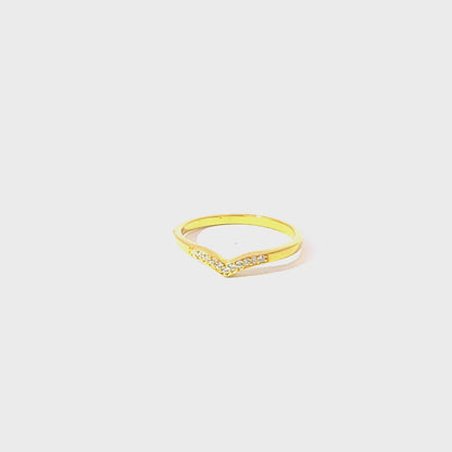 925 Silver 14K Yellow Gold-Plated Chevron Ring with Sparkling Zircon