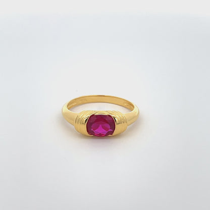 925 Silver 14K Yellow Gold-Plated Ring with Ruby Red Zircon