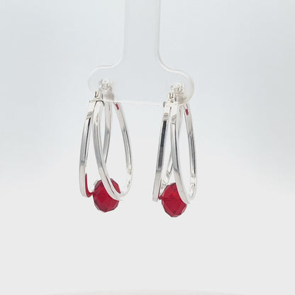 925er Silbercreolen mit rotem Stein