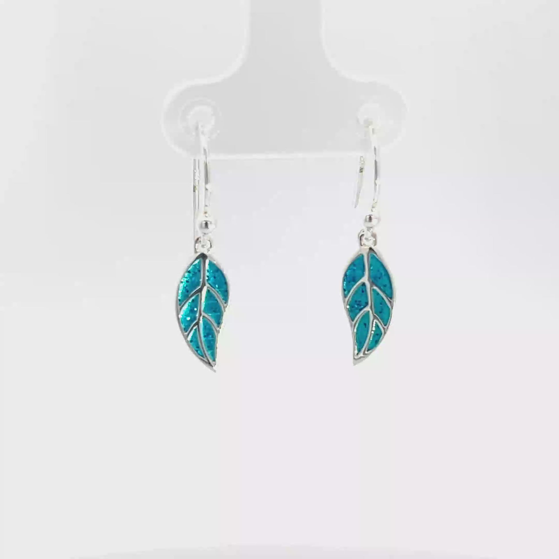 925 Silver Blue Enamel Leaf Drop Earrings