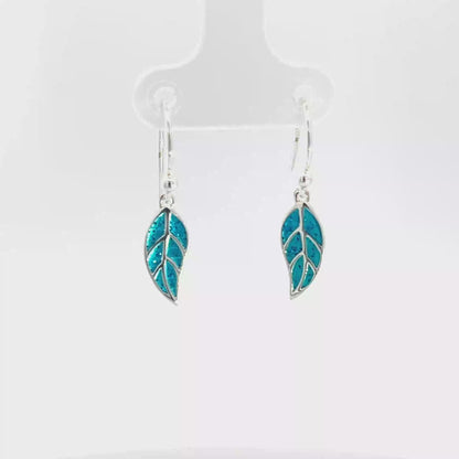 925 Silver Blue Enamel Leaf Drop Earrings