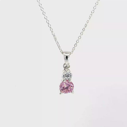 925 Silver Pink & Clear Zircon Pendant with Chain
