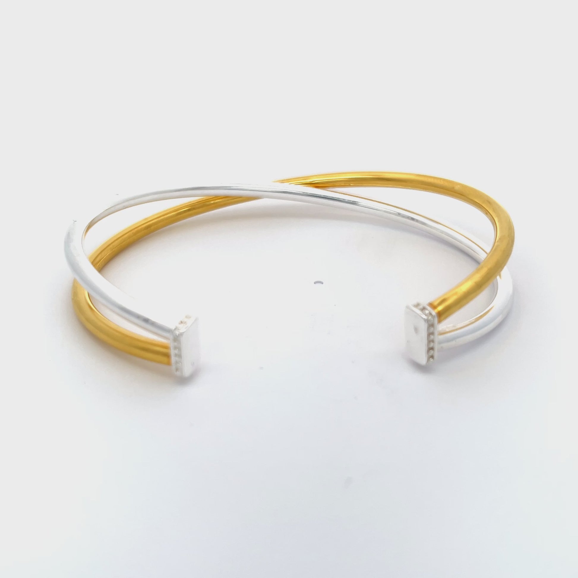 925 Silver Two-Tone Crisscross Cuff Bangle