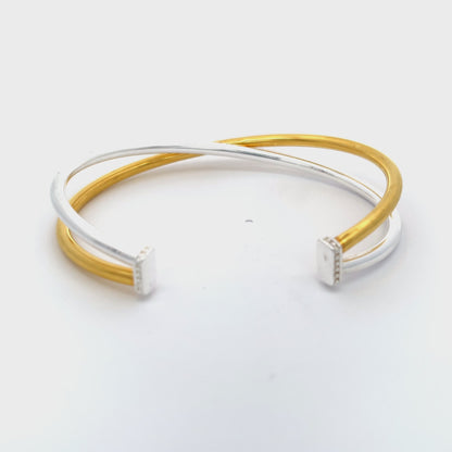 925 Silver Two-Tone Crisscross Cuff Bangle