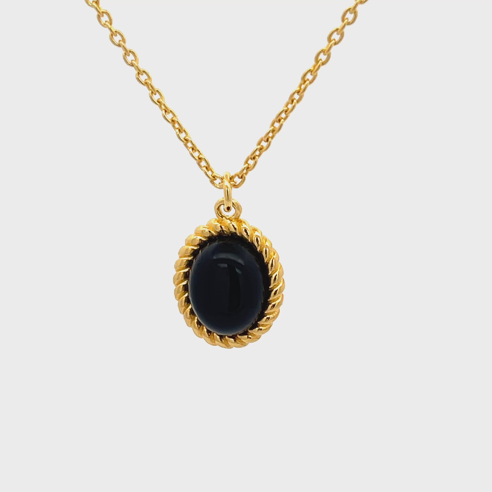925 Silver Black Bead Oval Gold-Plated Necklace