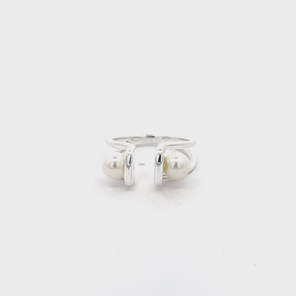 925 Silver Open Ring with Dual Synthetic Pearls