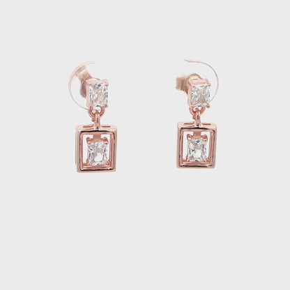 Rechteckige Ohrhänger aus 925er Sterlingsilber, rosévergoldet, mit Zirkonia