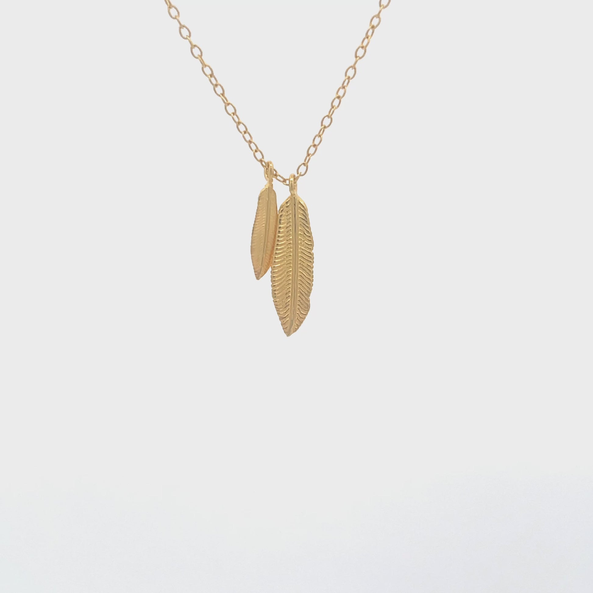 925 Silver Duo Feather Necklace with 14kt gold plating