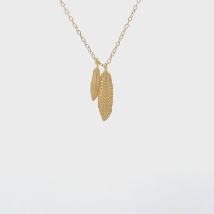 925 Silver Duo Feather Necklace with 14kt gold plating