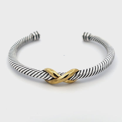 Armreif aus 925er Sterlingsilber mit 14-karätig gelbvergoldetem X-Akzent – offenes Manschettendesign