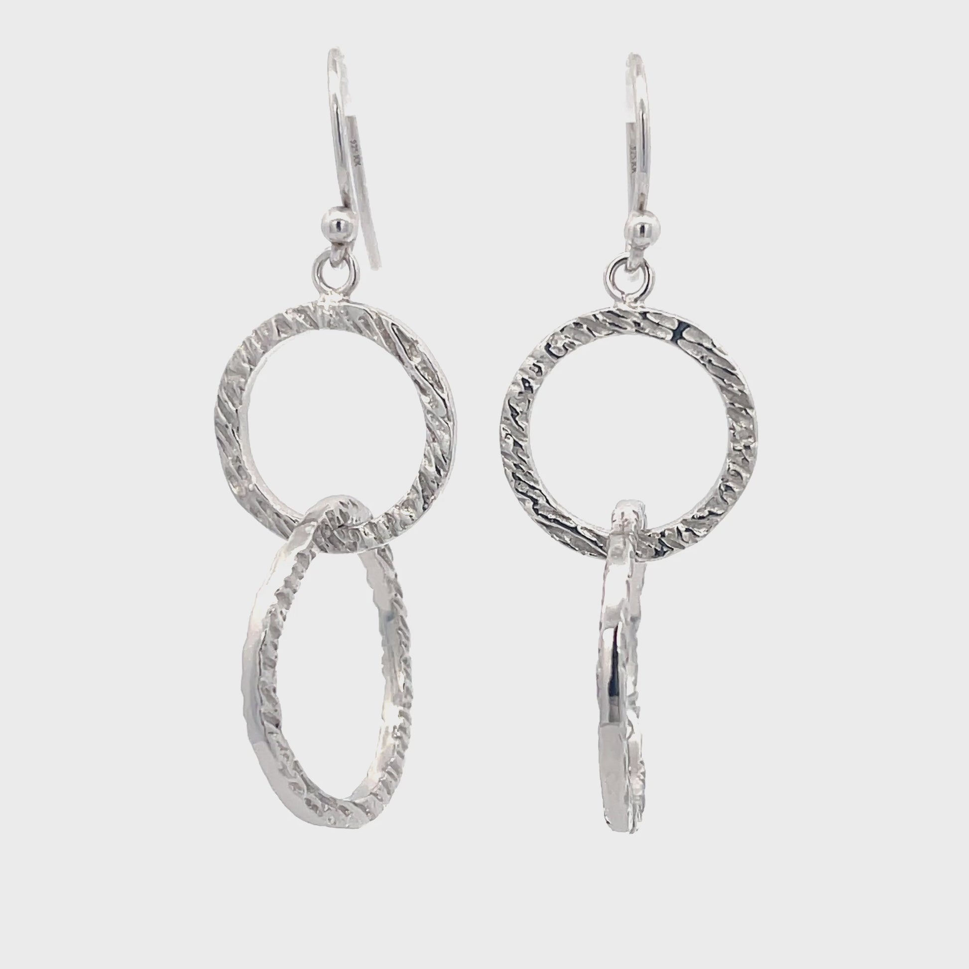 925 Silver Textured Double Circle Drop Earrings
