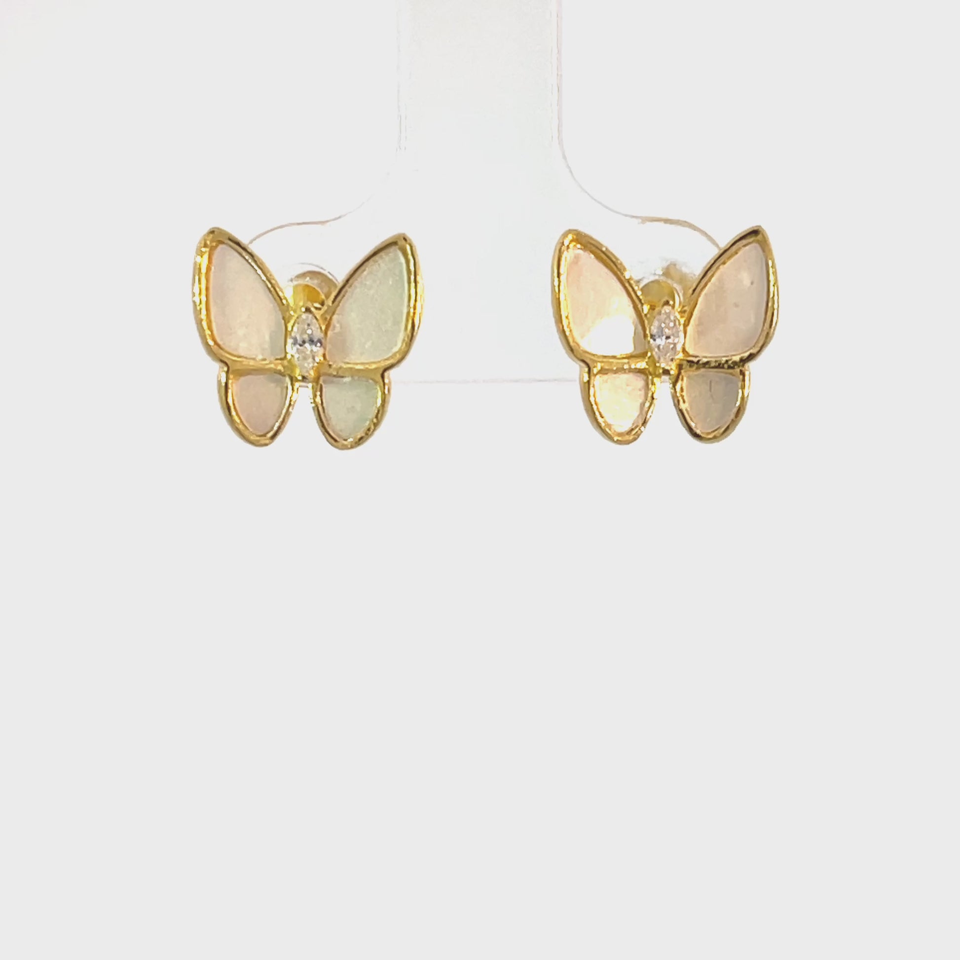 925er Silber Schmetterling Perlmutt Ohrstecker Gelbgold Vergoldung