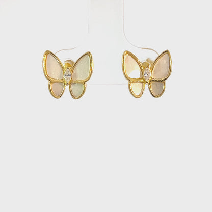 925er Silber Schmetterling Perlmutt Ohrstecker Gelbgold Vergoldung