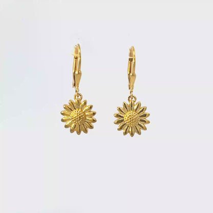 925 Silver Gold-Plated Sunflower Drop Earrings