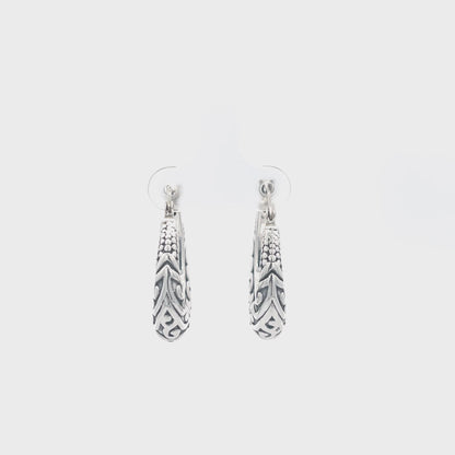 925 Silver Engraved Hoop Earrings with Intricate Design