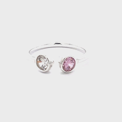925 Silver Open Ring with White and Pink Zircon