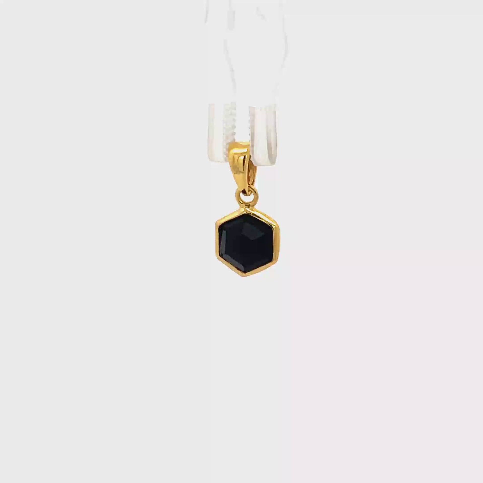 925 Silver Gold-Plated Hexagon Black Stone Pendant