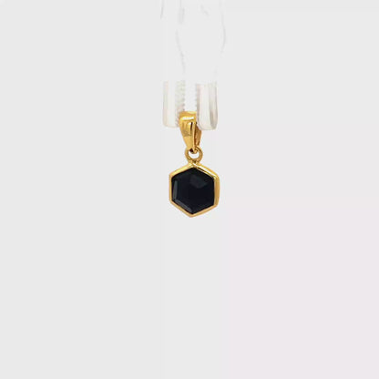 925 Silver Gold-Plated Hexagon Black Stone Pendant