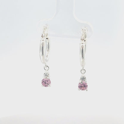 925er Silbercreolen mit rosafarbenem Steinanhänger