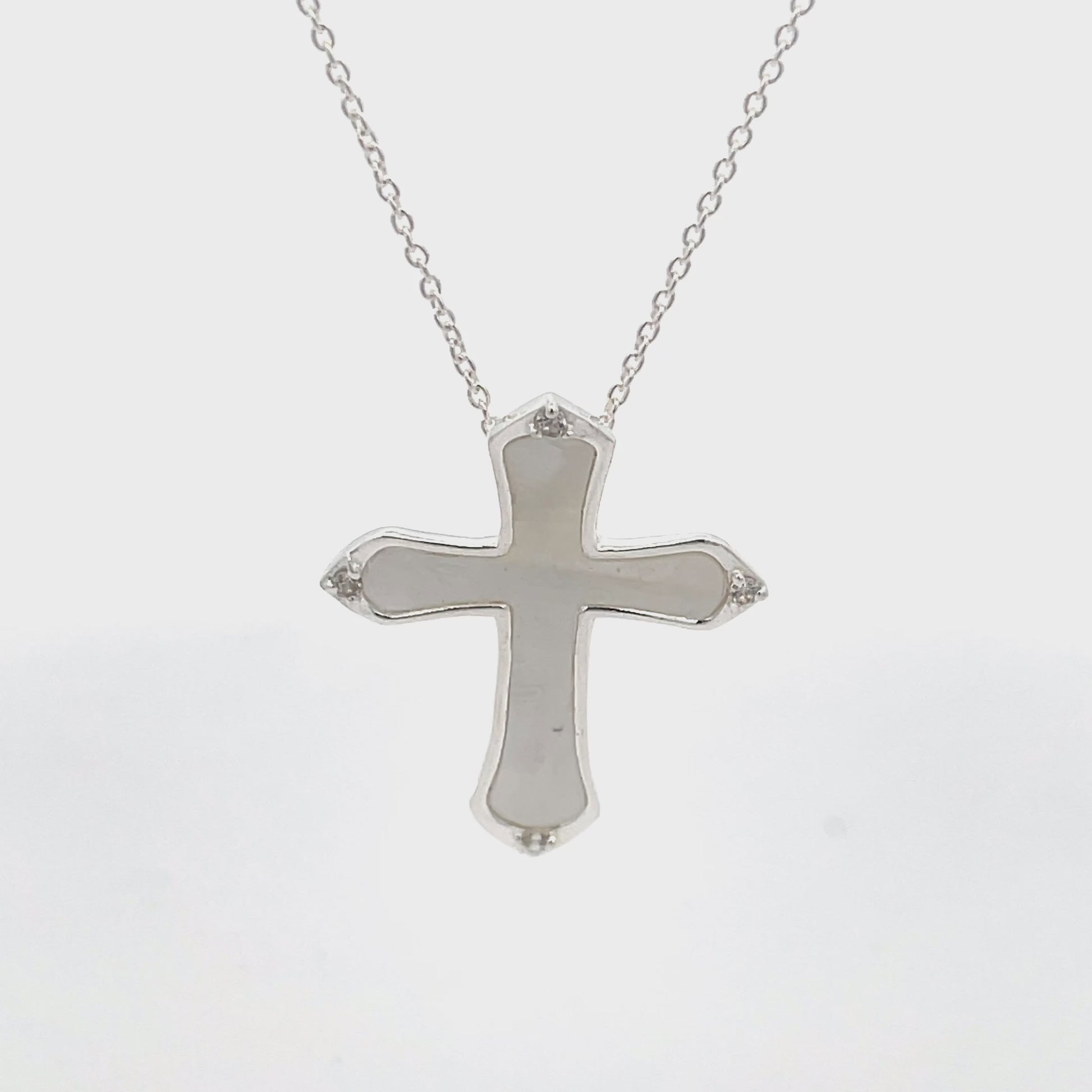 Halskette mit Kreuzanhänger aus 925er Sterlingsilber mit Perlmutt-Finish