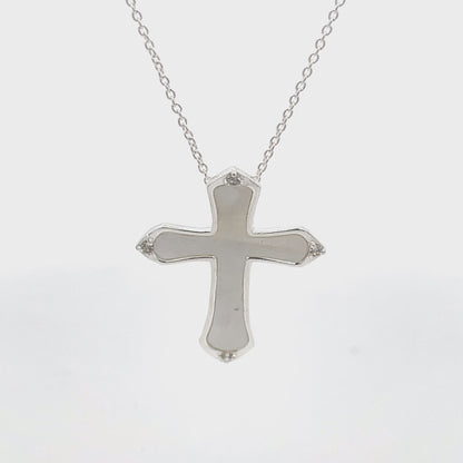 Halskette mit Kreuzanhänger aus 925er Sterlingsilber mit Perlmutt-Finish