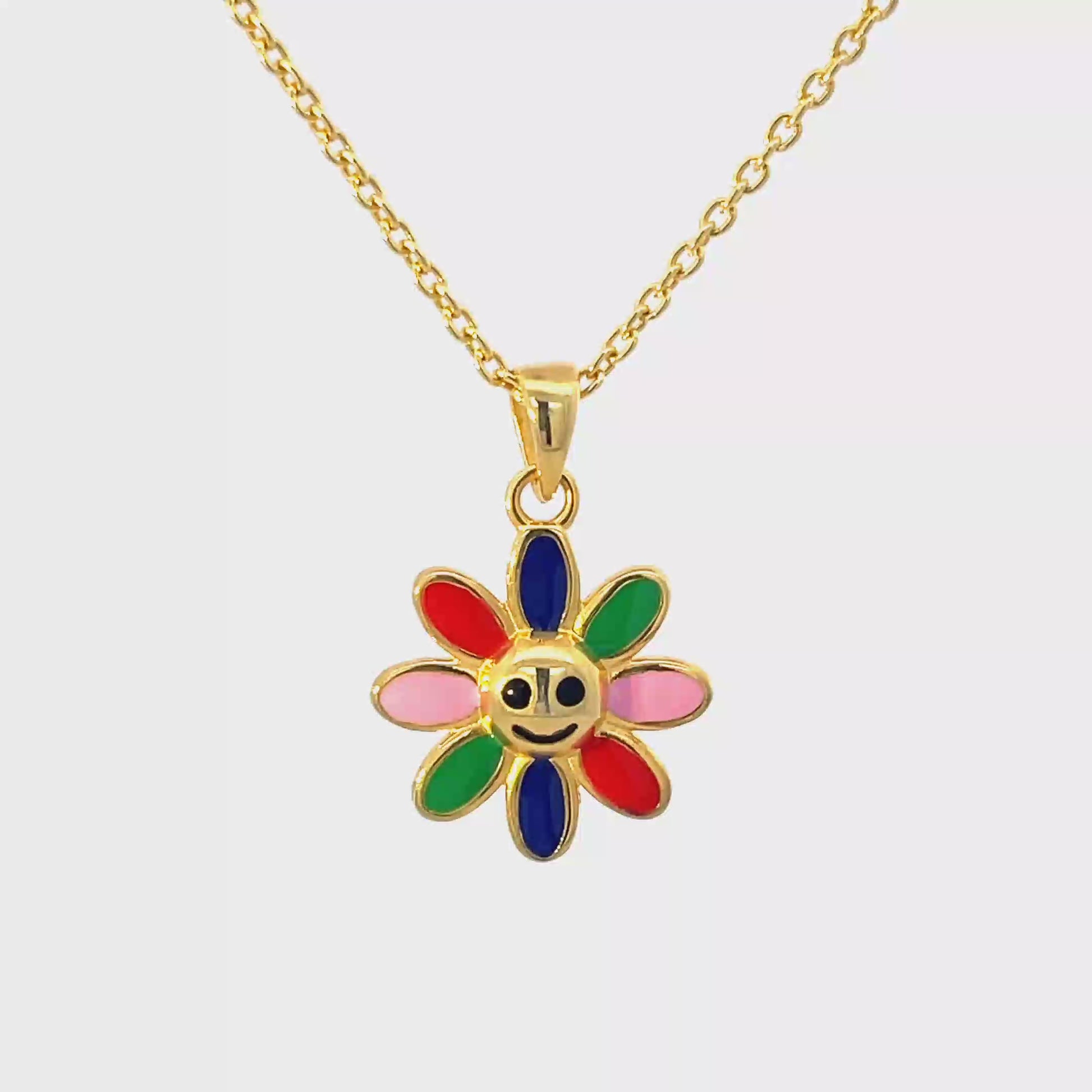 Vergoldeter 925er Silberanhänger mit mehrfarbiger Blume und Kette
