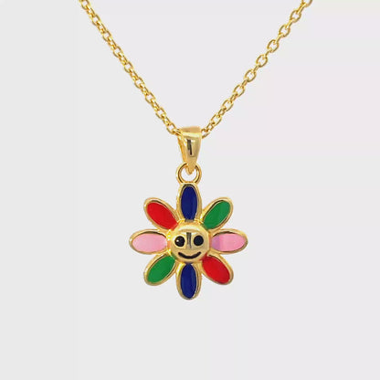 Vergoldeter 925er Silberanhänger mit mehrfarbiger Blume und Kette