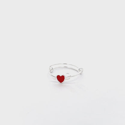 925 Silver Kids Adjustable Ring with Red Heart Accent