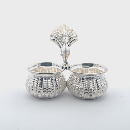 925 Silver Medium Haldi Kumkum Set with Peacock Design