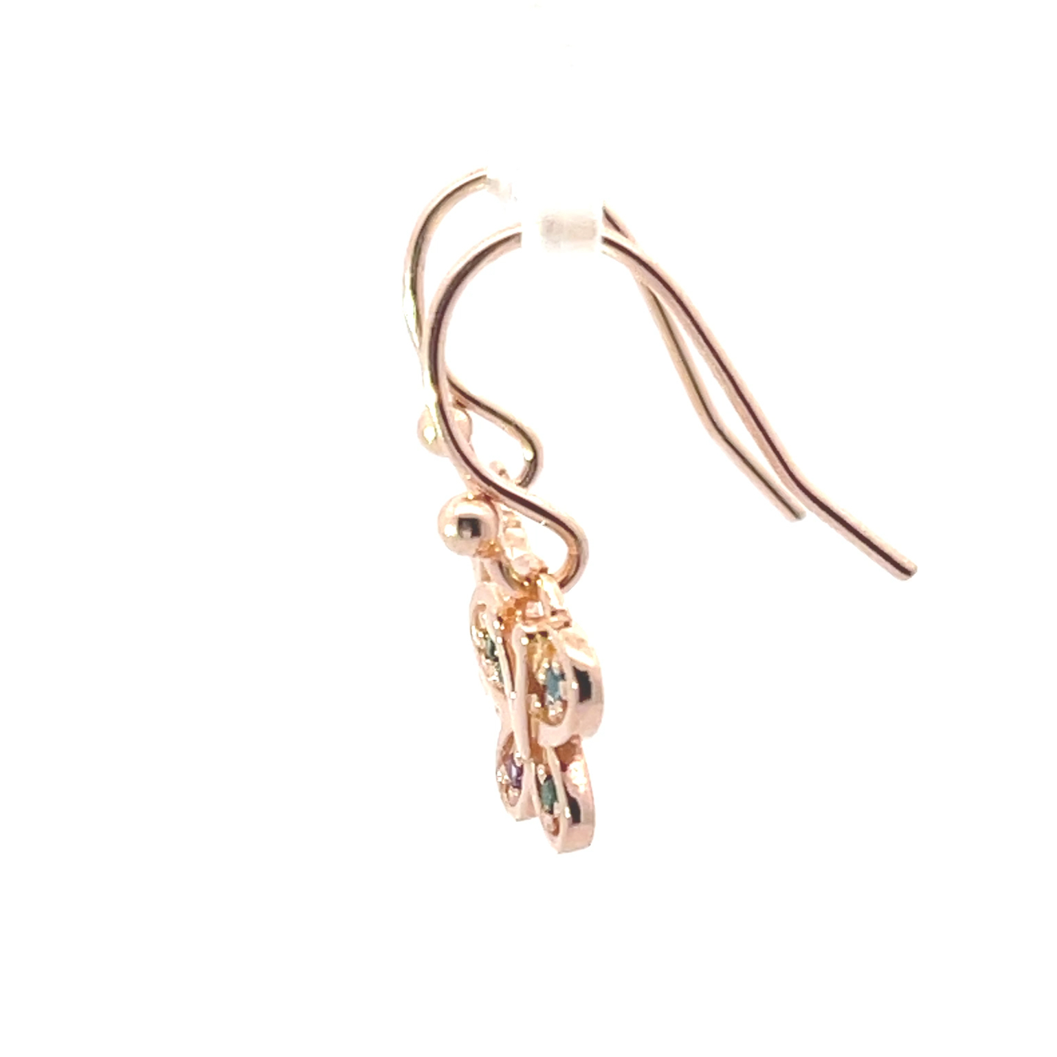 925 Silver Rose Gold-Plated Butterfly Drop Earrings with Multicolor Zircon Stones